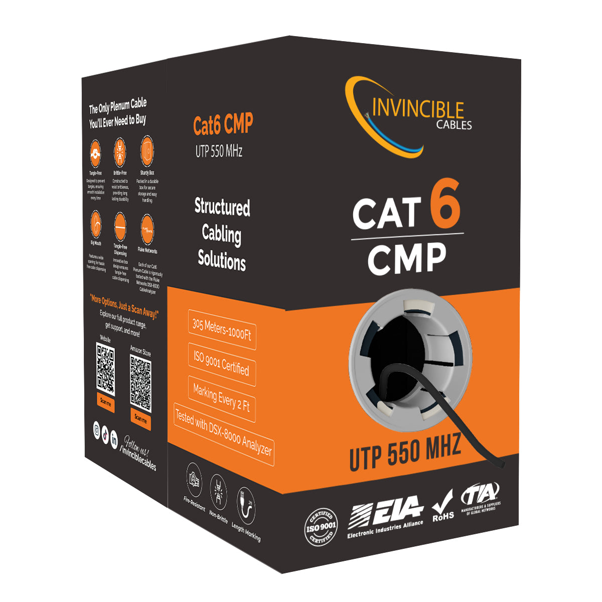 Cat6 CMP Plenum | 1000ft | 23AWG CCA | UTP | 550MHz | White High-performance CCA option — Fluke tested up to 100 meters.