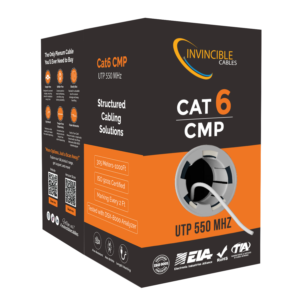 Cat6 CMP Plenum | 1000ft | 23AWG CCA | UTP | 550MHz | White High-performance CCA option — Fluke tested up to 100 meters.