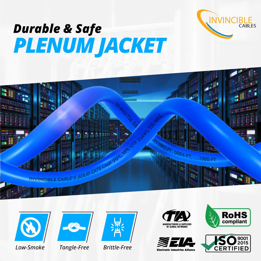 Cat6 CMP Plenum | 1000ft | 23AWG Solid Copper | UTP | 550MHz | White Delivers 10Gb speeds and all PoE types — Fluke tested up to 100 meters.