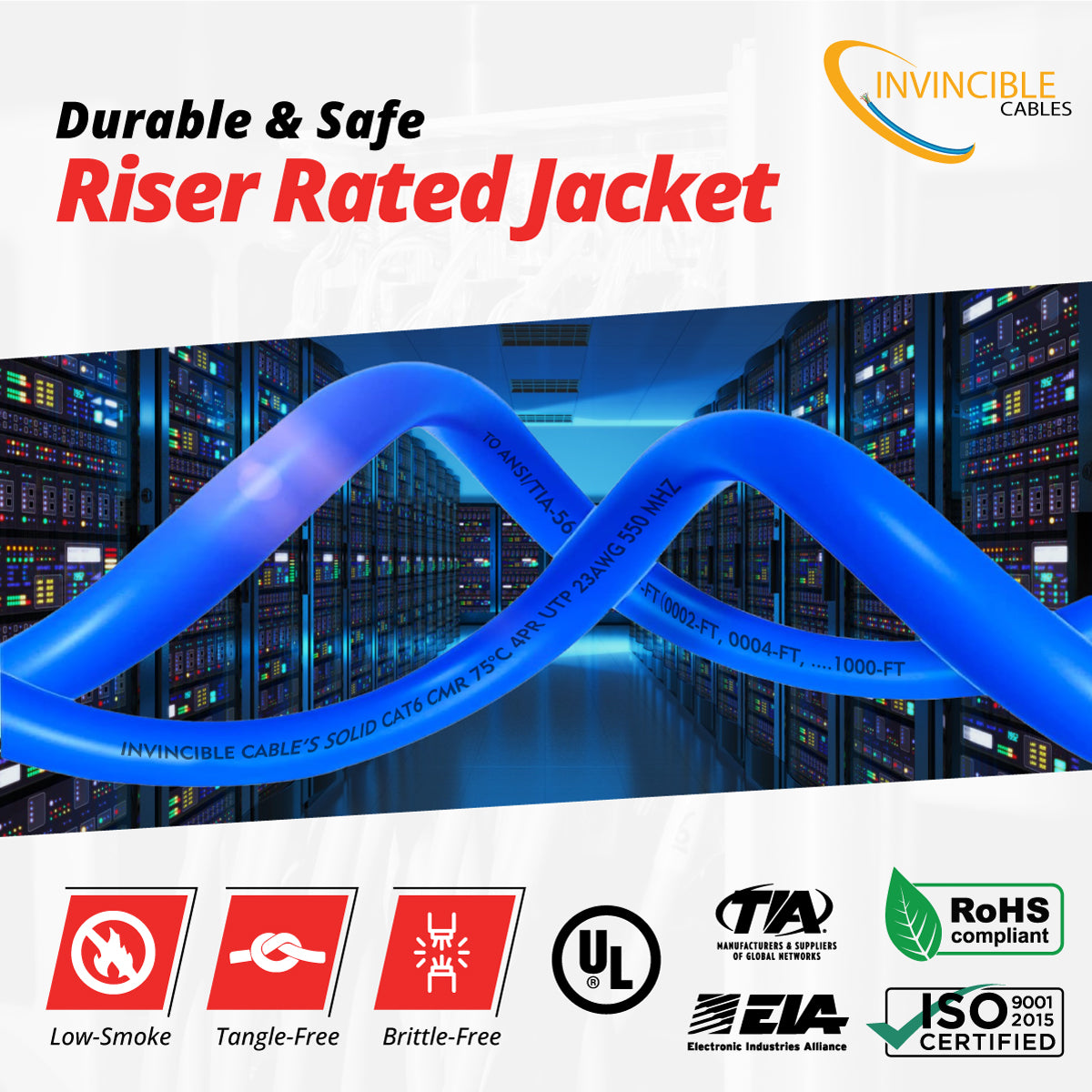 Cat6 CMR Riser,UL-Listed | 1000ft | 23AWG Solid Copper | UTP | 550MHz | White Delivers 10Gb speeds and all PoE types — Fluke tested up to 100 meters