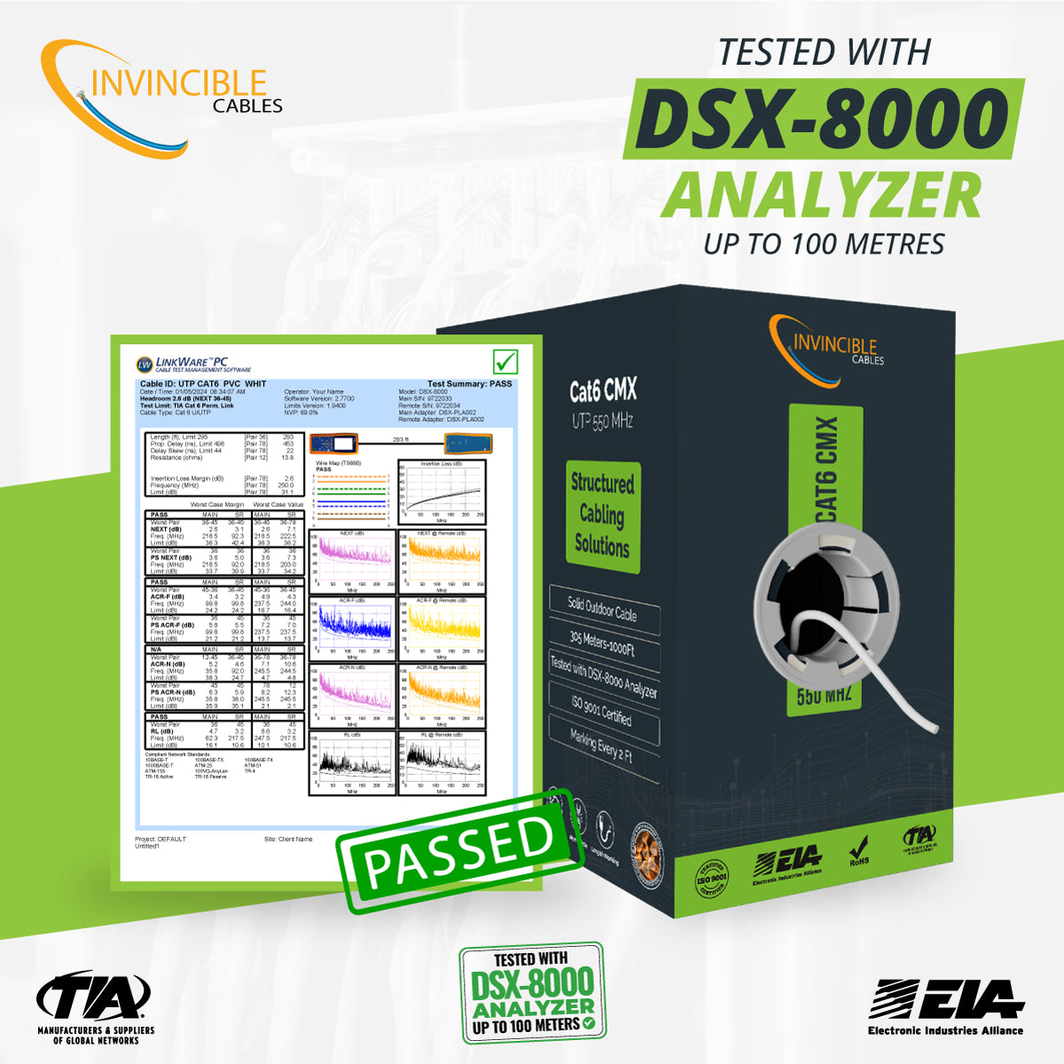 Cat6 CMX Outdoor | 1000ft | 23AWG Solid Copper | UTP | 550MHz | Blue Delivers 10Gb speeds and all PoE types — Fluke tested up to 100 meters, outdoor-rated with UV-resistant jacket.