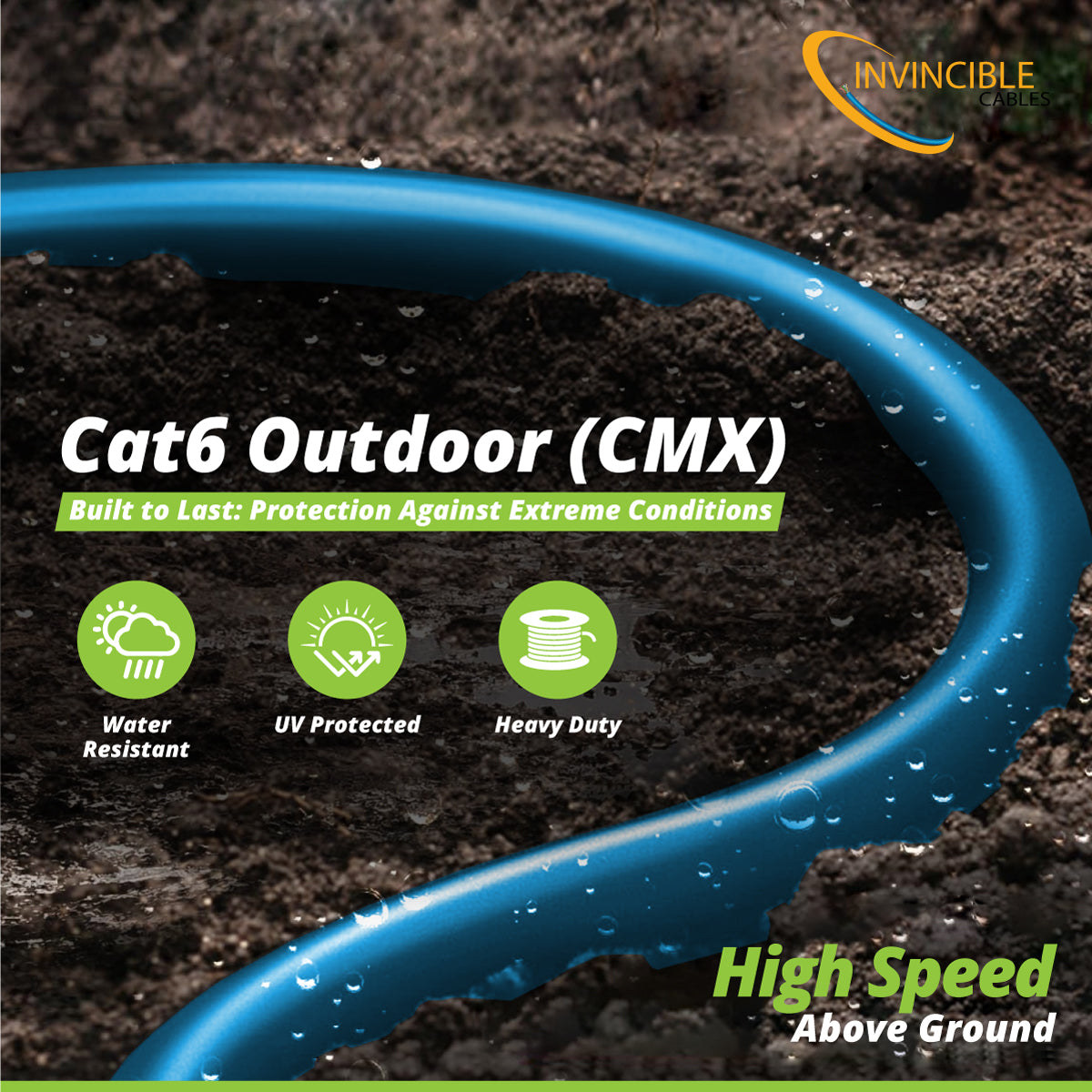 Cat6 CMX Outdoor | 1000ft | 23AWG Solid Copper | UTP | 550MHz | Blue Delivers 10Gb speeds and all PoE types — Fluke tested up to 100 meters, outdoor-rated with UV-resistant jacket.