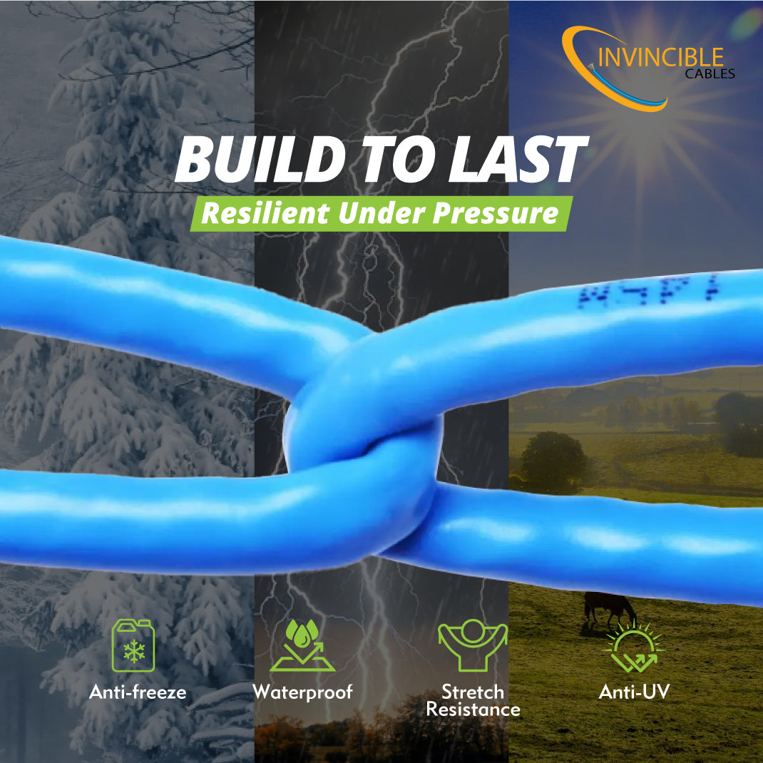 Cat6 CMX Outdoor | 1000ft | 23AWG Solid Copper | UTP | 550MHz | Blue Delivers 10Gb speeds and all PoE types — Fluke tested up to 100 meters, outdoor-rated with UV-resistant jacket.