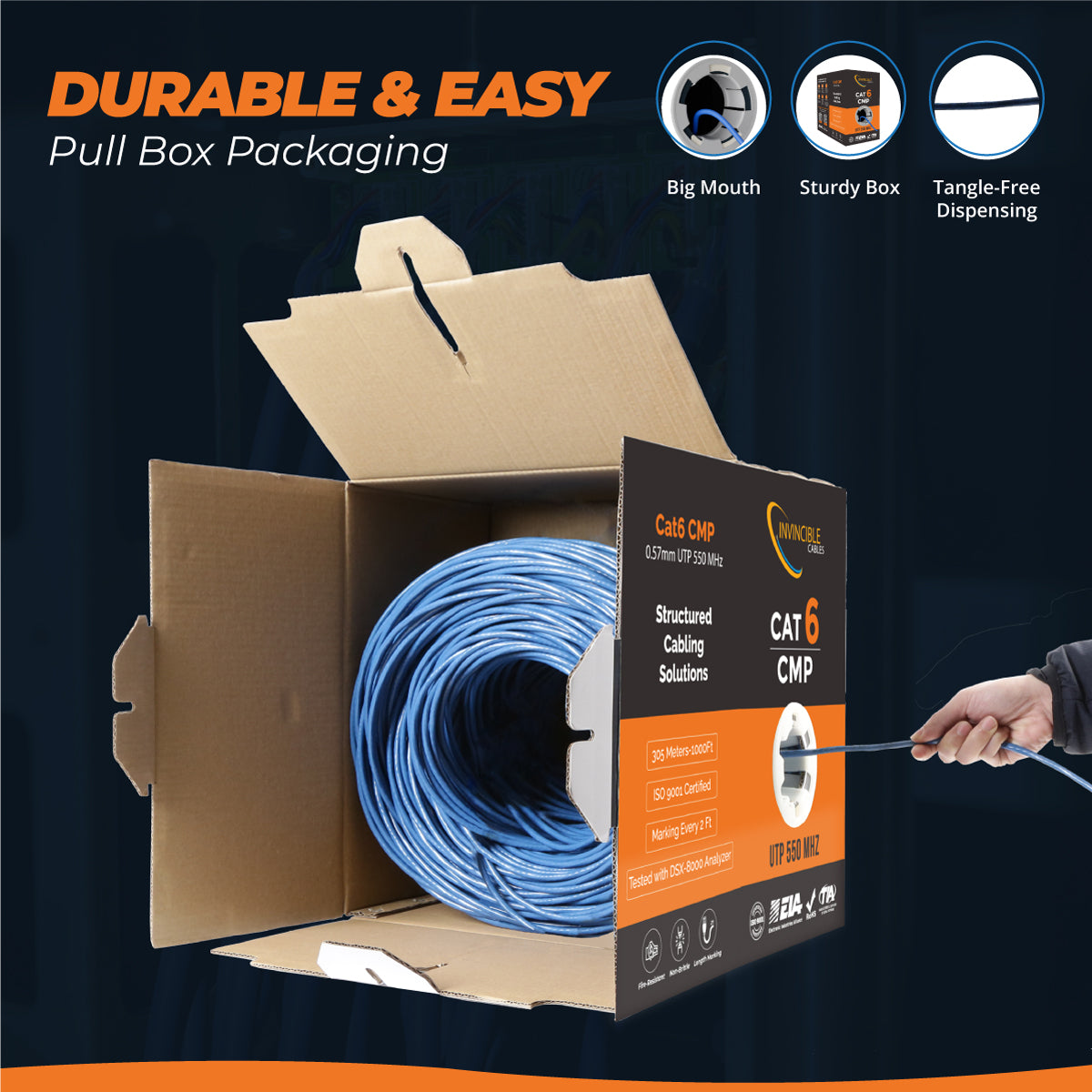 Cat6 CMP Plenum | 1000ft | 23AWG CCA | UTP | 550MHz | White High-performance CCA option — Fluke tested up to 100 meters.